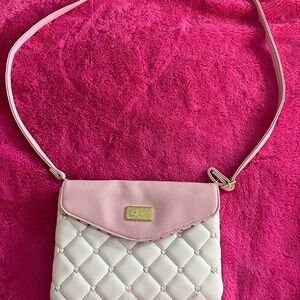 Chic Pink and White Quilted Shoulder Bag